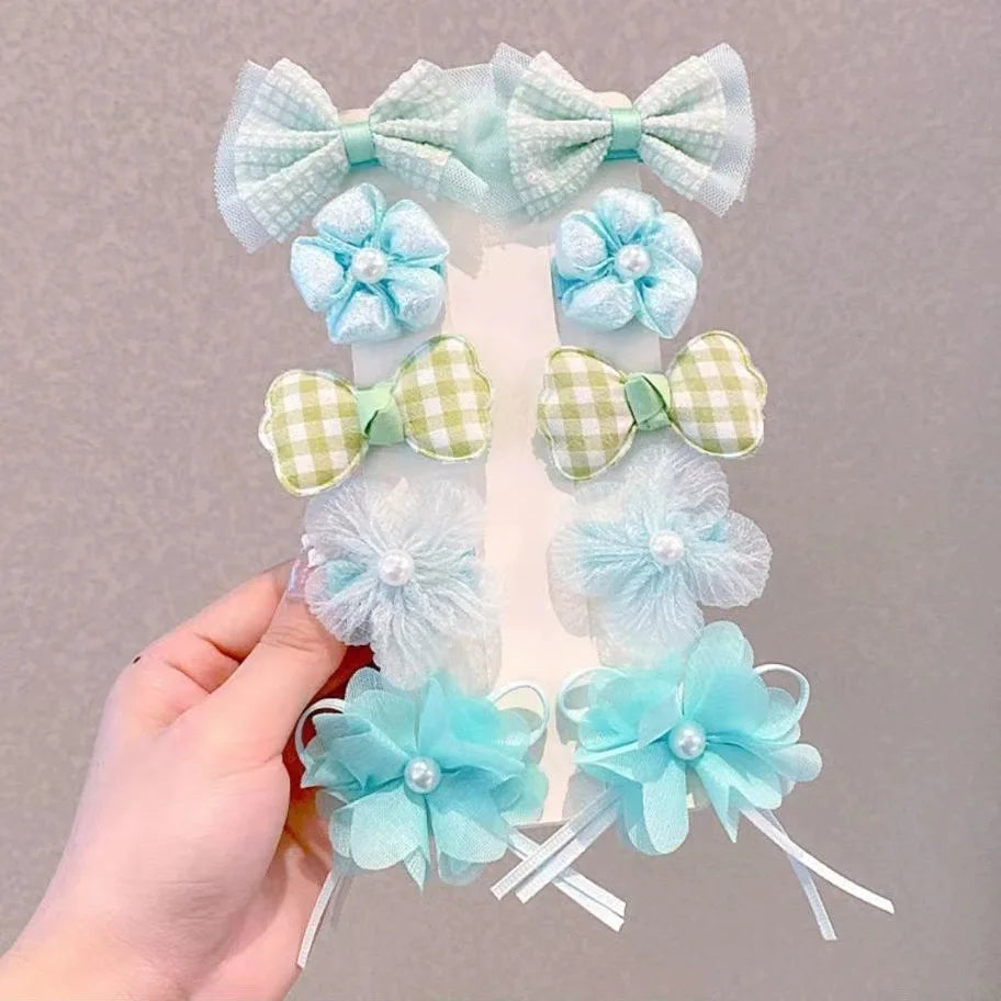 10 Pcs/Set Fantasy Themed Flower and Bow Hair Clips with Mesh and Iron, Embellished with Spikes for Girls Ages 3-6 Years