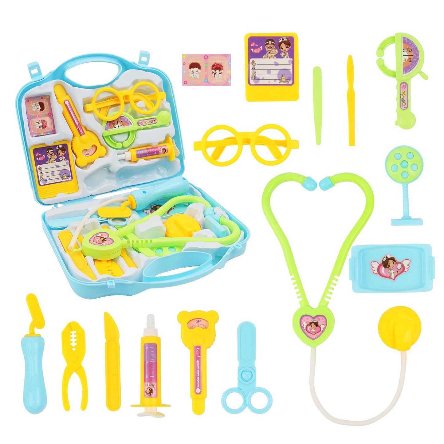 Children's doctor, playhouse toy, portable medicine box set, stethoscope, injection for girls and boys