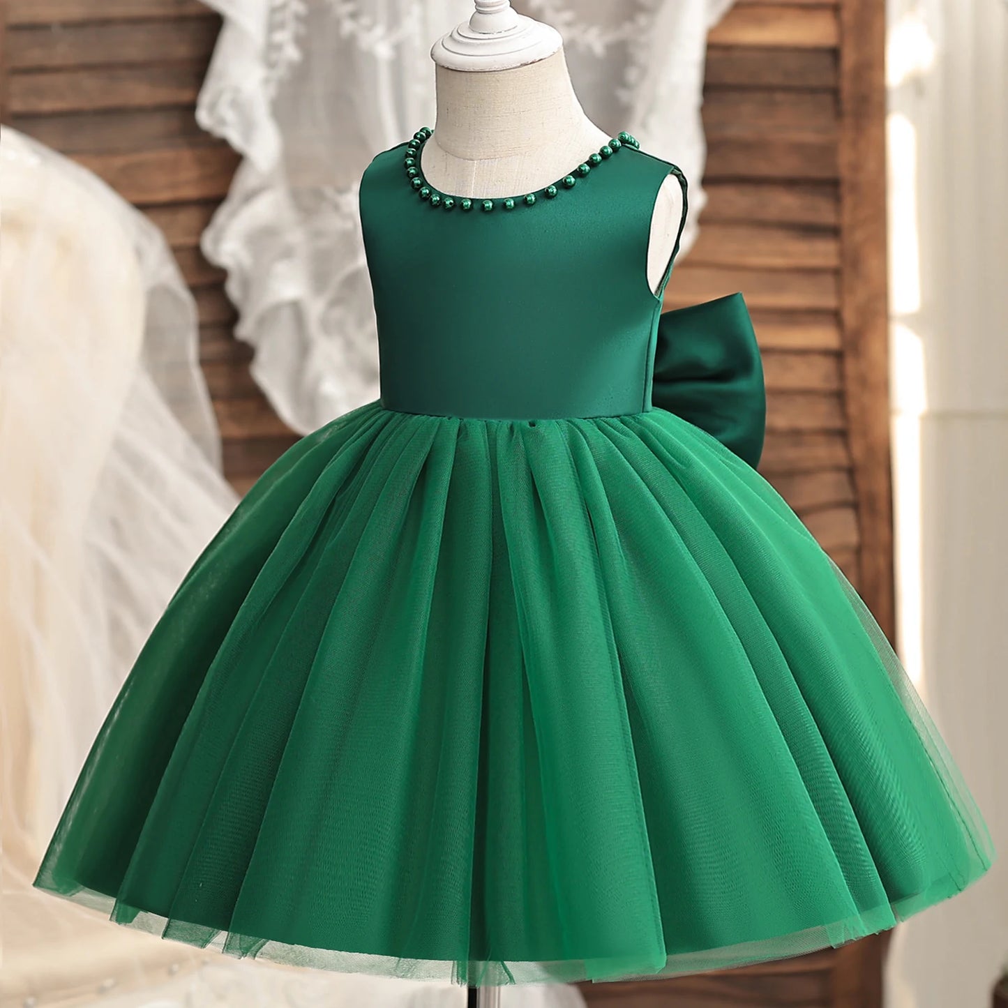 Toddler Baby Girls Lace Dresses Embroidery Elegant Christmas Princess Dresses for 1-5 Yrs Newborn Infant Outfits Green Christmas