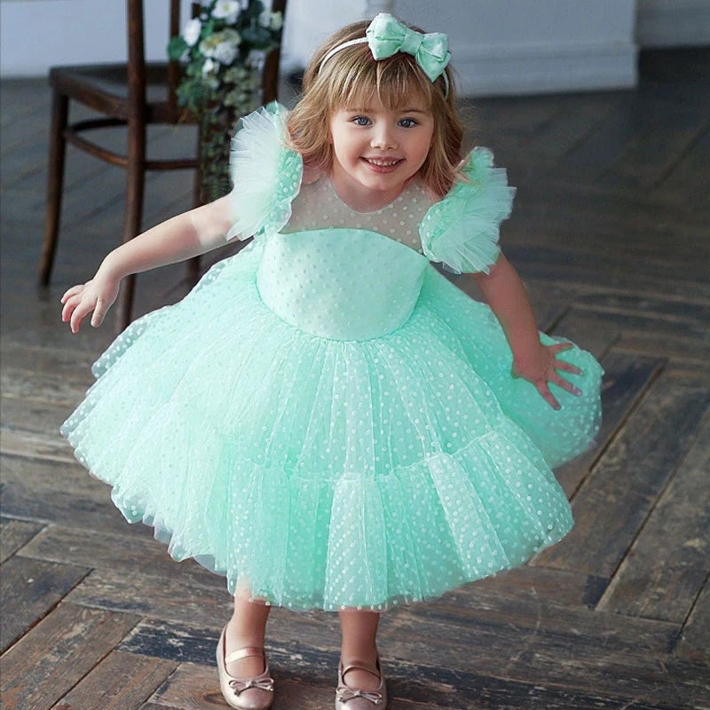 Toddler Baby Girls Lace Dresses Embroidery Elegant Christmas Princess Dresses for 1-5 Yrs Newborn Infant Outfits Green Christmas