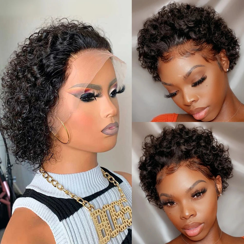Pixie Curls 100% Human Hair Pixie Cut 13x4 Lace Frontal Wigs