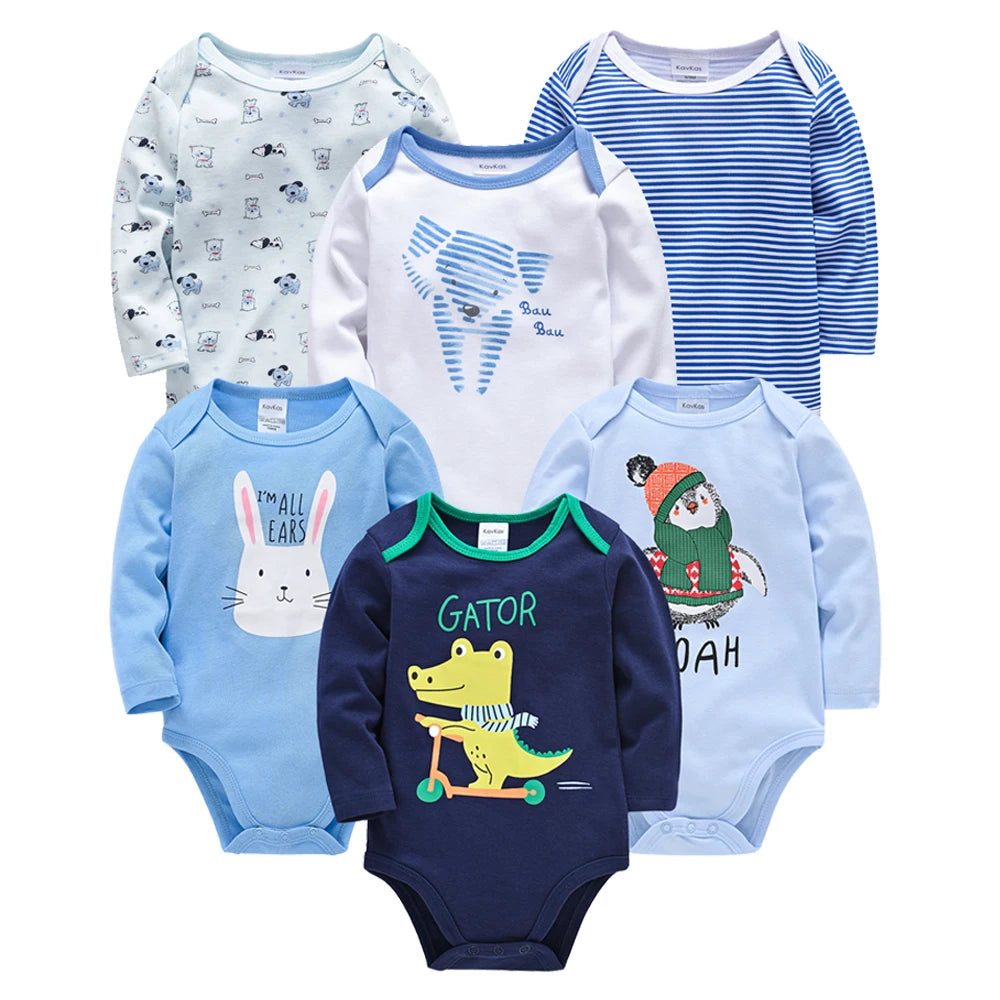 6 PCS 3 PCS Kavkas Baby Boys Girls Bodysuit Long Sleeve 100% Cotton Baby Clothes 0-12 months Newborn body bebe Jumpsuit Clothing