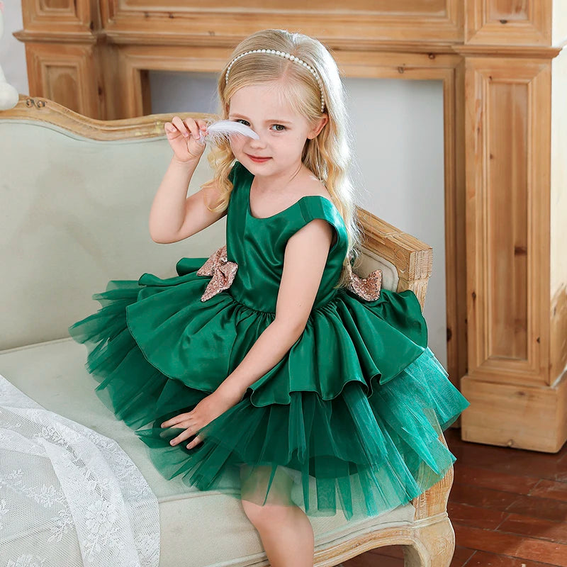 Toddler Baby Girls Lace Dresses Embroidery Elegant Christmas Princess Dresses for 1-5 Yrs Newborn Infant Outfits Green Christmas