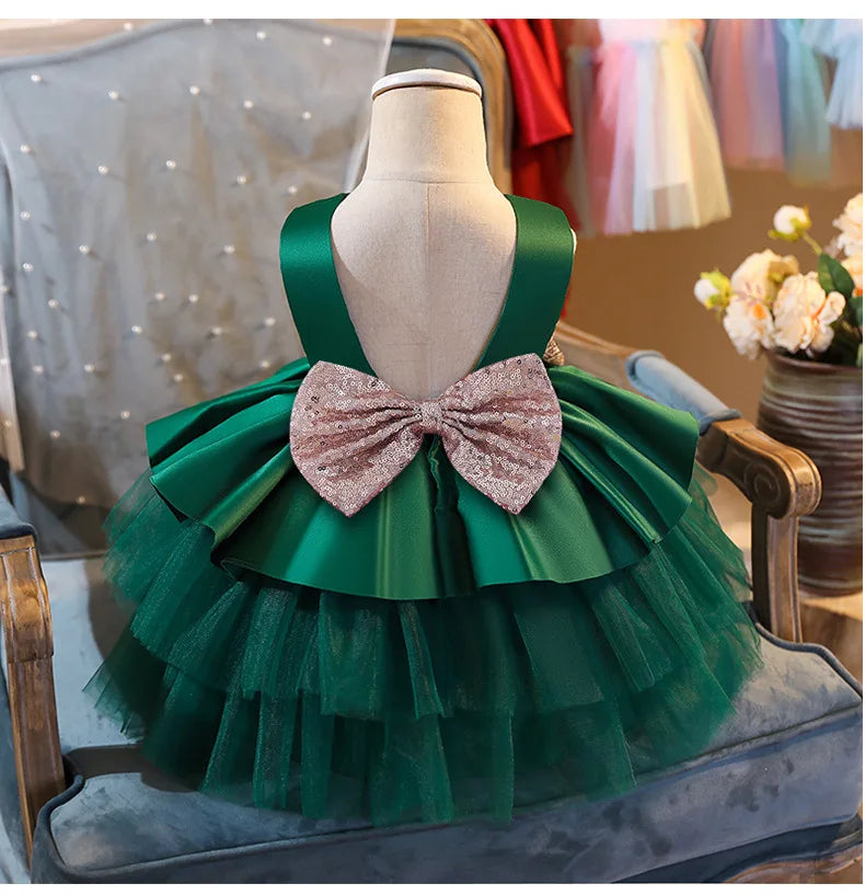 Baby Party Red Dresses for Girls Cute Newborn Infant 1st Birthday Baptism Vestidos Toddler Kids Wedding Backless Princess Dress