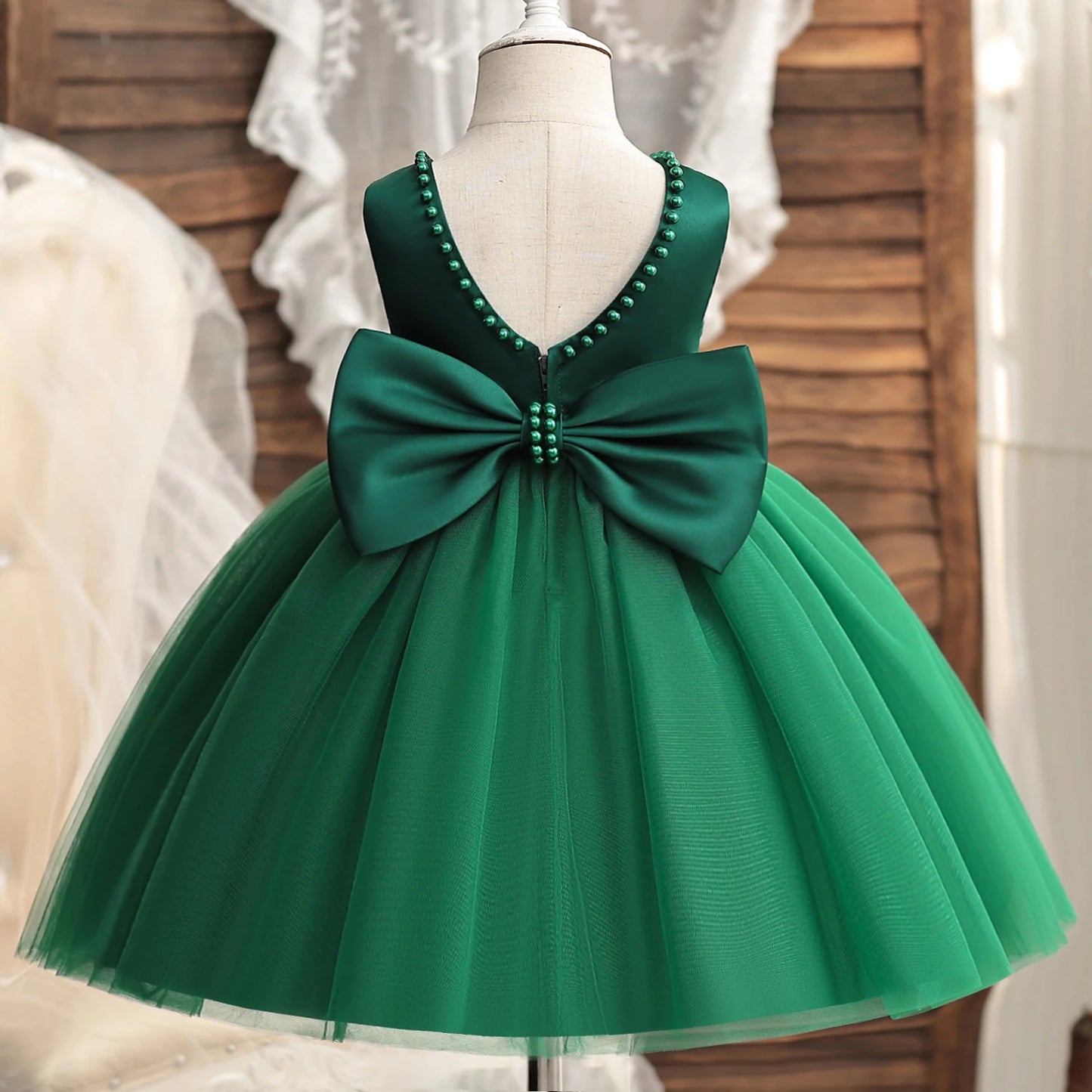 Toddler Baby Girls Lace Dresses Embroidery Elegant Christmas Princess Dresses for 1-5 Yrs Newborn Infant Outfits Green Christmas