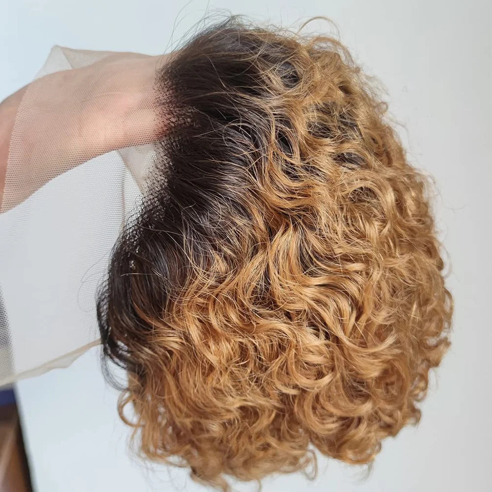 Pixie Cut Wig Colored Lace Wig curl Short Bob Human Hair Cheap Wig 13x1 Lace frontal