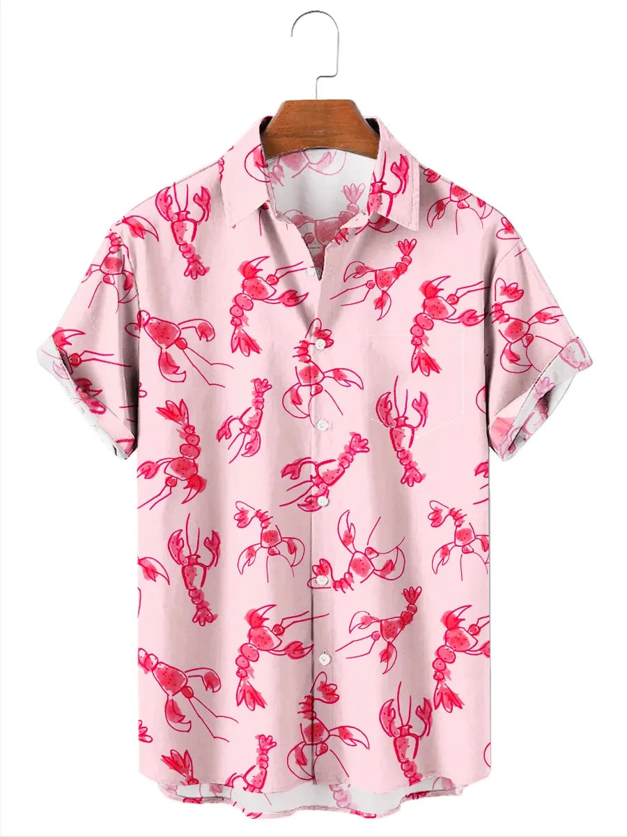 Men's shirt 3D cute pig animal print high-quality men's clothing loose oversized shirt fashionable casual short sleeved