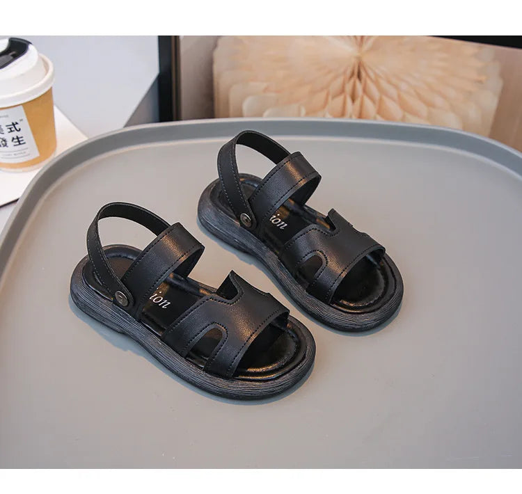 Boys Sandals Retro Non-slip Soft Sole Kids Casual Shoes Soild Color Versatile 2025 Summer Children Beach Shoes Open Toes Trendy