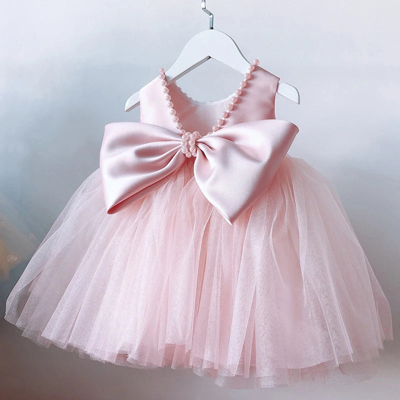 Green Christmas Dress for Girls Toddler Kids 1st Birthday Party Gown Elegant Princess Beaded Backless Baby Girl Wedding Vestidos