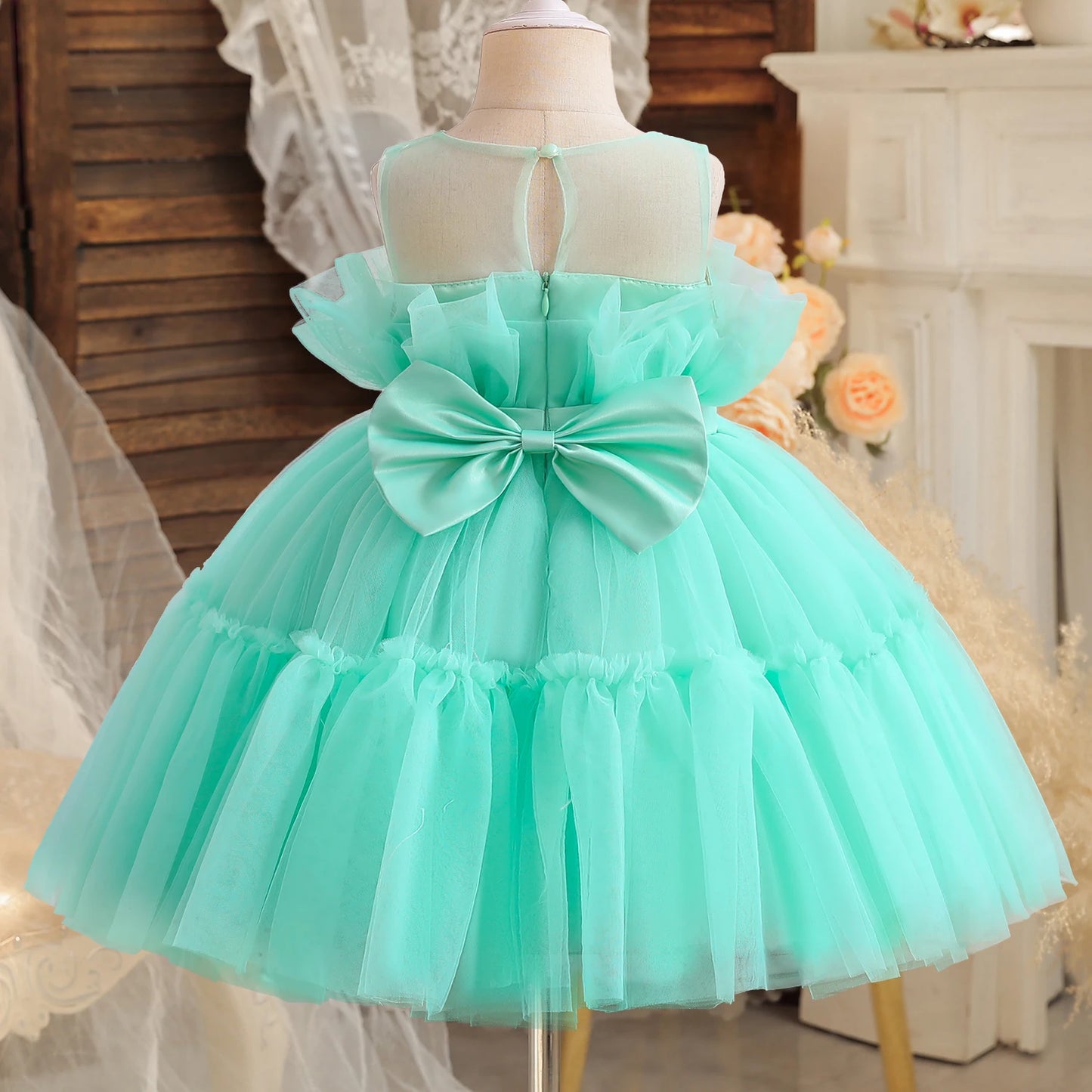 Toddler Baby Girls Lace Dresses Embroidery Elegant Christmas Princess Dresses for 1-5 Yrs Newborn Infant Outfits Green Christmas
